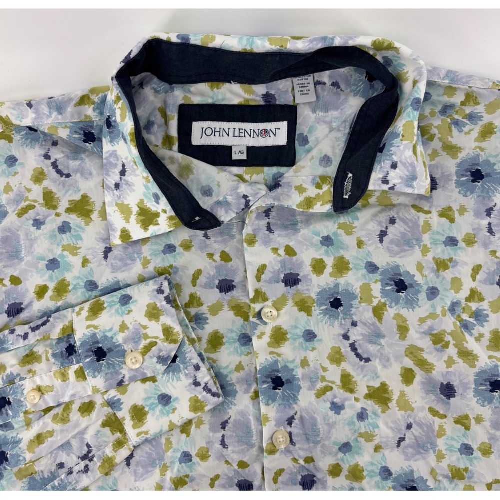 John Lennon Long Sleeve Button Down Shirt Men's L Abstract Floral Print